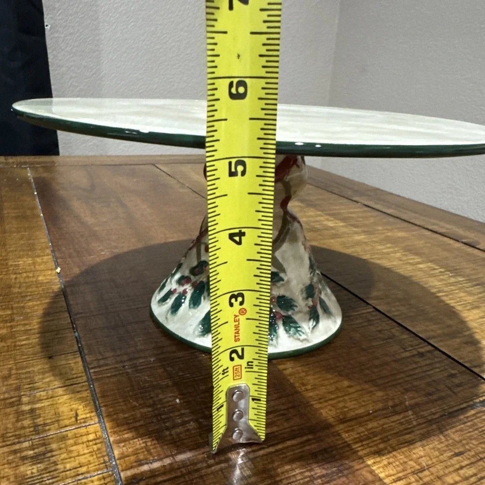Hand Painted Christmas Holly‎  & Berries Cake Dessert Stand Platter New 11